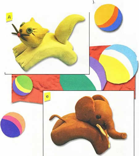 Котёнок и слон - Поделки из пластилина для детей 
