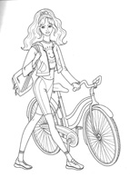 распечатать раскраску: Девушка на велосипеде